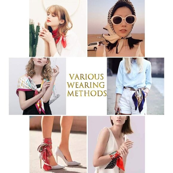 Silk Satin 13 Flower Head Scarf Medium Square Hair Scarf for Women 28 Inches - Picture 6 of 6